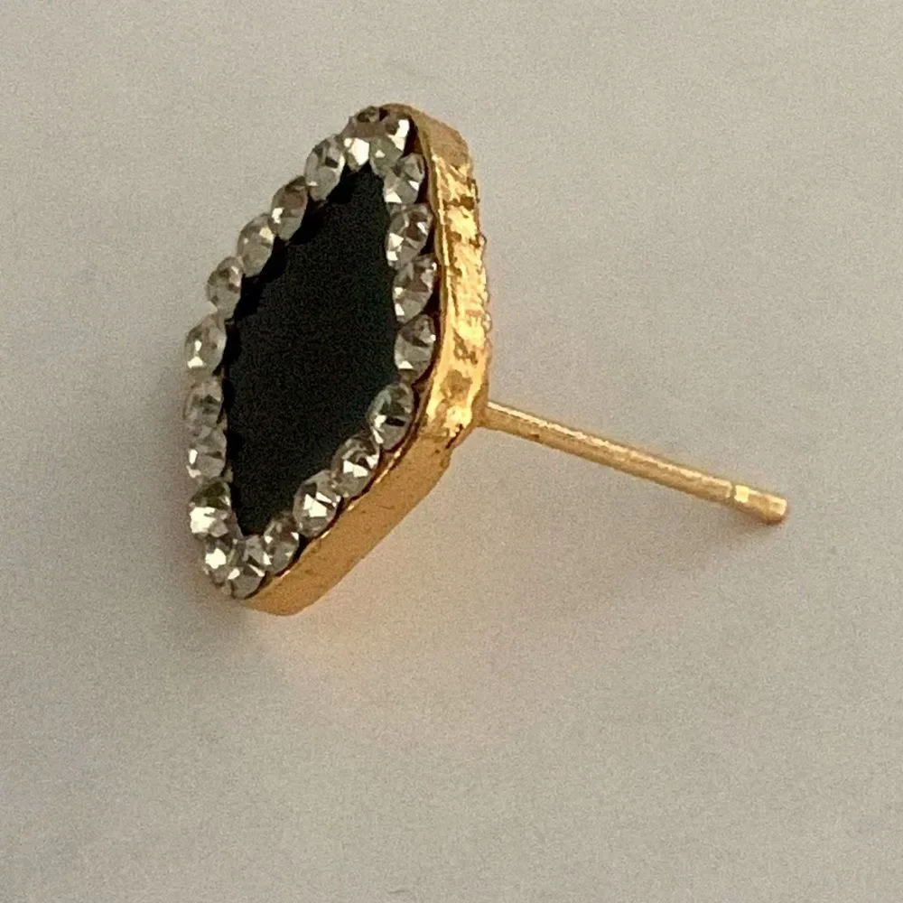 Art Deco 1820s Style Square Studs Faux Black Onyx with Rhinestones